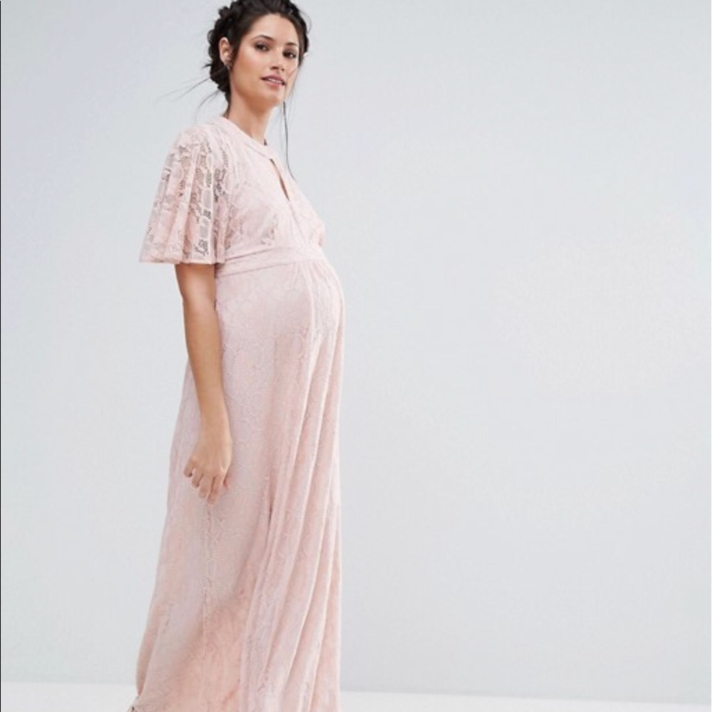 Blush lace maxi maternity dress